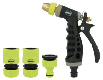 Bewässerungsset 4-tlg. mit Sprühpistole, Adapter & Schnellkupplungen