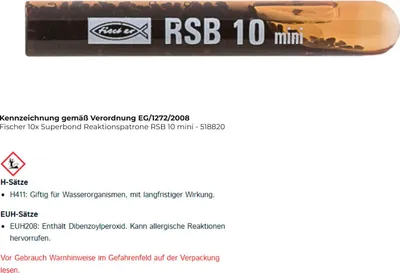 Produktbild von Fischer 10x Superbond Reaktionspatrone RSB 10 mini - 518820
