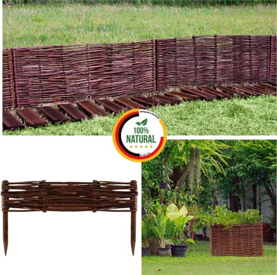 Produktbild von Floranica 1 Stück Beeteinfassung Weide 10 cm x 50 cm Handgemachte Rasenkante  Beetbegrenzung - Beetzaun