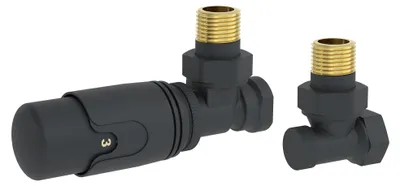 Immagine prodotto di Valvola radiatore LuxeBath, 1/2 pollice, valvola per termosifoni, valvola termostatica con valvola di ritorno, valvola angolare, corpo valvola termostatico, ottone, antracite