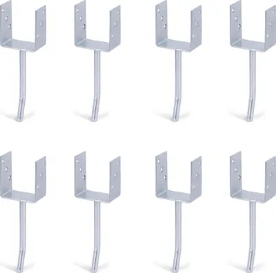 Immagine prodotto di Supporto per montanti a U 8x di Alberts con ancoraggio in acciaio tondo per calcestruzzo, 91x104 mm, ancoraggio da 200 mm, zincato a caldo, da incassare nel calcestruzzo