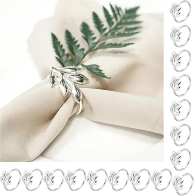 Produktbild von Set mit 16 silbernen Serviettenringen aus Metall, elegante Schlaufen für Thanksgiving, Hochzeiten oder Familienessen