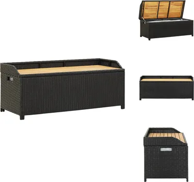 Zdjęcie produktu dla vidaXL Ławka ze schowkiem 120 cm czarny polirattan - Ławki ogrodowe