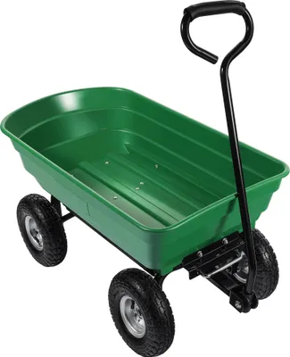 Image de Wiltec Chariot de jardin à main – 930 x 505 x 510 mm – Volume 75 L – Capacité de charge 240 kg – avec Benne basculante et 4 Roues – Remorque Brouette jardinerie