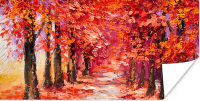 Produktbild von MuchoWow® Poster Gemälde - Bäume - Herbst - Ölgemälde 80x40 cm - Wanddeko