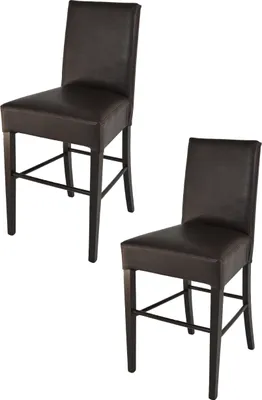 Image de t m c s Tommychairs - Lot de 2 tabourets de bar modernes LUISA, structure robuste en bois de hêtre laqué couleur wengé, rembourrés et recouverts de similicuir couleur marron