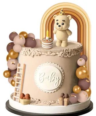 Teddybär Tortenaufsatz mit Regenbogen, braun, für Geburtstag