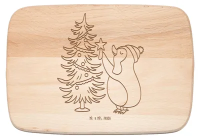 Produktbild von Mr. & Mrs. Panda Holzbrett Pinguin Weihnachtsbaum - Transparent - Geschenk, schneidbrett, Frühstücksbrettchen, Weihnachten, Winter, Frühstücksbrett, jausenbrett