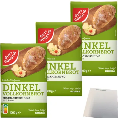 Produktbild von Gut & Günstig Brotbackmischung Dinkelvollkornbrot 3er Pack (3x1000g Packung) + usy Block