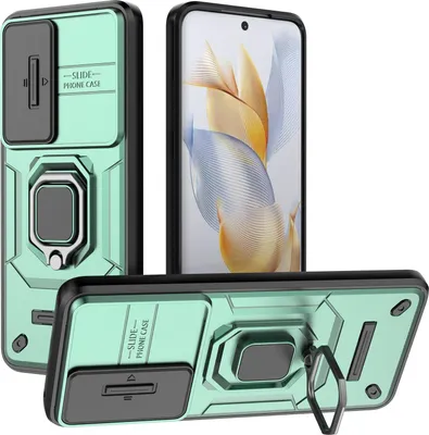 Obrázek produktu pro Pouzdro pro Honor 90 dvouvrstvé pouzdro s posuvnou ochranou kamery a držákem prstenu, stojánek zelené
