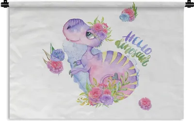 Produktbild von MuchoWow® Wandteppich Wandbehang Dinosaurier - Kinderzimmer - Aquarell - Mädchen - Kinder - Rosa 120x80 cm Tapisserie Dekoration Wandtuch - Wanddekorationen - Wandtücher