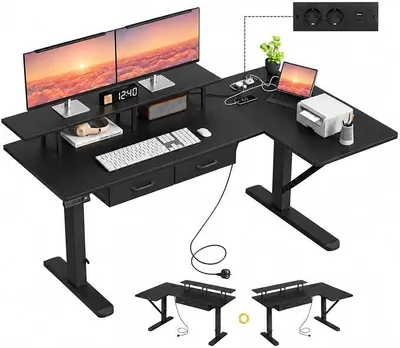 Imagen del producto de Escritorio de forma en L con altura ajustable, escritorio de esquina eléctrico
