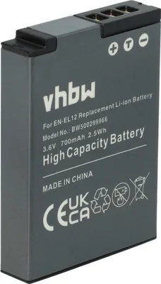 Produktbild von vhbw Akku kompatibel mit Nikon Coolpix S8100, S8000, S8200, S70, S620, S6150, S640, S630, S6300, S800c, S6200, S710 Kamera (700 mAh, 3,6 V, Li-Ion)