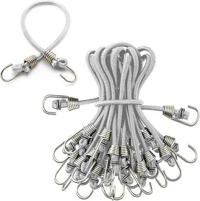 Produktbild von Weißes elastisches Seil, 10 Stück Minibungee-Seile mit Haken, ideal für Fahrräder und Zelte