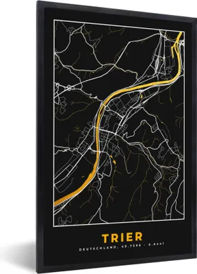 Produktbild von MuchoWow® Gerahmtes Poster Karte - Trier - Gold - Stadtplan - Deutschland 60x90 cm - Poster mit Schwarzem Bilderrahmen Wandposter Rahmen Foto Bilder - Kunst