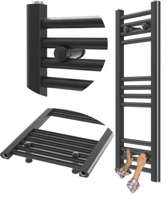 Obrázek produktu pro Granitan – koupelnové radiátory – sušák na ručníky – 30 × 80 cm – černý – ohřívač ručníků – BRENO