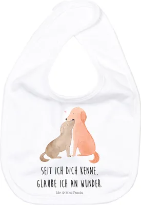 Produktbild von Mr. & Mrs. Panda Lätzchen Hunde Liebe - Weiß - Geschenk, Kuss, Optimitisch, Hund, Spucklätzchen, Wunder, Herz, Sprüche, Schlabberlatz, Kinderlätzchen, Für Babys