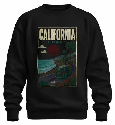 Productafbeelding van California Coast Surftrip, Vintage, Retro, Westkust, Zweetshirt, Trui, Zwart, Maat M