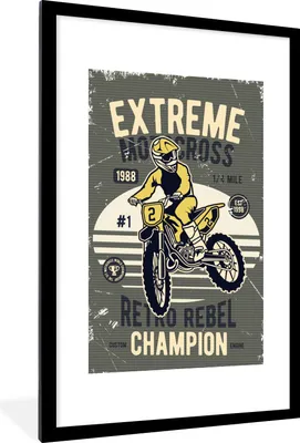 Produktbild von MuchoWow® MuchoWow® Gerahmtes Poster Motorrad - Retro - Gelb 60x90 cm - Poster mit zchwarzem Bilderrahmen - Dekoration - Wandposter Wohnzimmer - Hochwertig