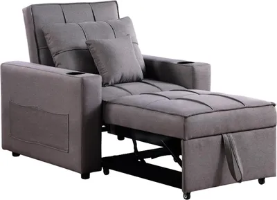 Produktbild von Schlafsessel Maritta Grau, Becherhalter, Seitentasche, 87x90x94 cm, Liegefläche 60x189 cm