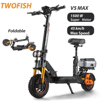 Produktbild von Elektroroller für Erwachsene - V5 MAX - 1500 W bürstenloser Motor - 48V 18Ah Lithium-Akku - 45 km/h - 31–60 km Reichweite - 30,5 cm Räder - mit Sitz