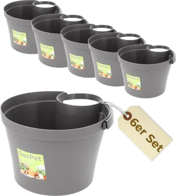 Produktbild von 6er Set Fallrohr Blumentopf Fallrohr Blumentopf für Regenrohr Regenrinne Säule Pfosten Abflussrohr Hängetopf Pflanztopf Pflanzgefäß Grau 22x22x15 cm
