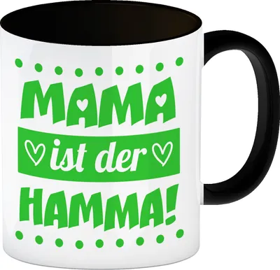 Produktbild von Mama ist der Hamma Kaffeebecher in schwarz zum Muttertag in grün