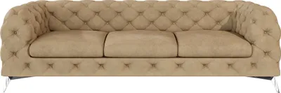 Produktbild von S-STYLE MÖBEL - Chesterfield Sofa 3-Sitzer Cleo mit Silber Metall Füßen aus Beige Samtstoff, B/T/H: 243 cm/ 100 cm/ 75 cm
