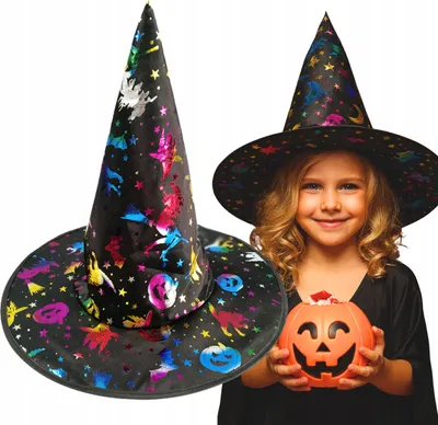 Produktbild von Korbi | Hexenhut mit Kürbis-Motiv - Schwarz - Leicht - Ideal für Halloween und Karneval