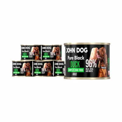 Produktbild von John Dog Hundenassfutter Pure Black Ente - Premium Getreidefreies Hundefutter mit 96% Fleisch - Monoprotein Nassfutter für ausgewachsene Hunde 6 x 200g