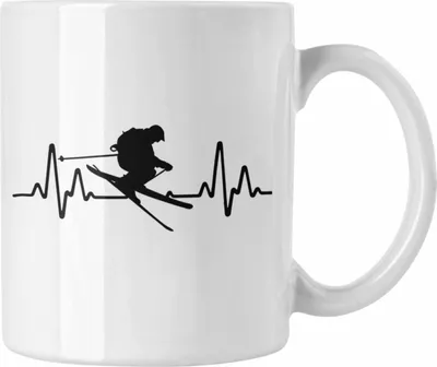 Produktbild von Trendation - Ski Tasse Geschenk Grafik Herzschlag Geschenkidee Skifahrer Geschenk Winter (Weiß)