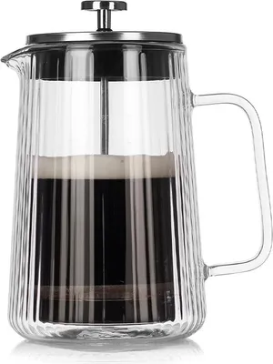 Produktbild von Doppelwandige French Press aus Glas – hitzebeständiger Kaffeebereiter mit Rillenstruktur, Filterkanne für Kaffee & Tee,1000ML