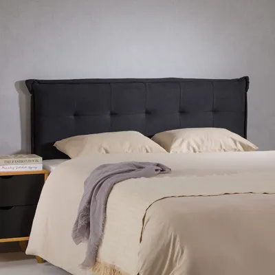 Produktbild von Kopfteil ZELOX mit Holzbeinen 160 cm in Schwarz - gepolsterte Bettrückwand für Doppelbetten, Headboard mit hochwertigem Stoffbezug & gestepptem Look