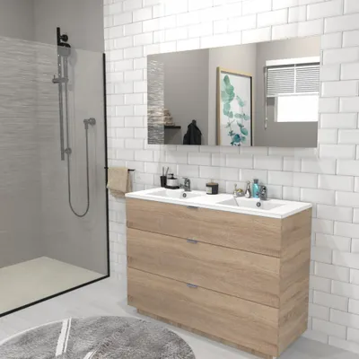 Produktbild von Waschbeckenunterschrank mit 3 Schubladen MARBELLA 120 cm + Waschbecken / Gebleichte Eiche