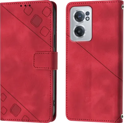 Produktbild von Hülle für OnePlus Nord CE 2 5G Prägung Flip Leder Brieftasche Schutzhülle mit Ständer Rot