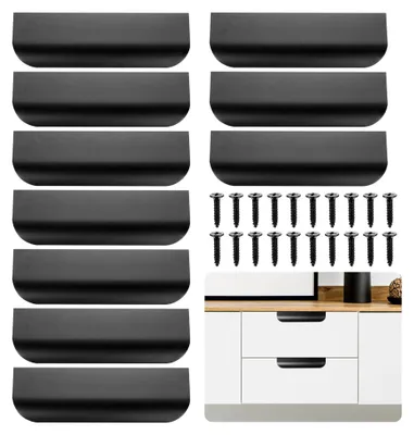 Produktbild von 10 Stück Schwarze Möbelgriffe für Küchenschränke, 120mm Versteckte Schrankgriffe, Unsichtbare Türgriffe, Aluminium Schubladengriffe für Bad, Schlafzimmer und Kleiderschrank