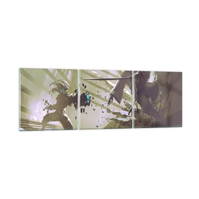 Produktbild von Bilder auf glas - Roboter Samurai Schwert Kämpfen - 150x50cm - Glasbilder - Wandbilder - Kunstdruck - zum Aufhängen bereit - Wanddekoration aus Glas - Glas Bilder - Wandbild auf Glas - GCA150x50-2912