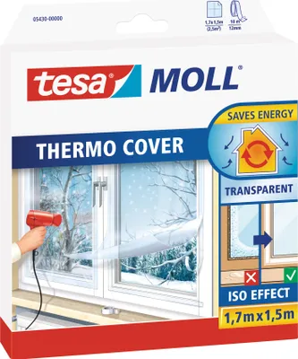 Obrázok produktu pre tesa MOLL Thermo Cover izolačná fólia na okná, 1,7 m x 1,5 m, transparentná, zabraňuje prechladnutiu, šetrí energiu (05430-00000-00)