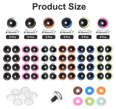 Produktbild von 18mm Flash Sicherheitsaugen, 48 Stš¹ck Mond Puppenaugen Realistische Bunte H?kel-Sicherheitsaugen fš¹r Dekoration H?keln Zubeh?r Puppen Handwerk Halloween, 6 Farben