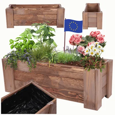 Produktbild von MODO24 Pflanzkübel Holz, Pflanzkasten, Blumenkasten, Kiefer, Schutzfolie, Wetterfest, Balkon, Garten, 30x90x33 cm, Braun, RDZP