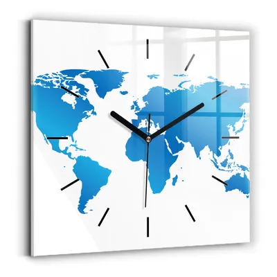 Produktbild von Wallfluent Wanduhr – Stilles Quarzuhrwerk - Uhr Dekoration Wohnzimmer Schlafzimmer Küche - Zifferblatt mit Striche - schwarze Zeiger - 30x30 cm - Weltkarte