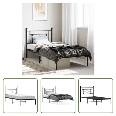 Produktbild von The Living Store Bettgestell mit Kopfteil Metall Schwarz 90x200 cm