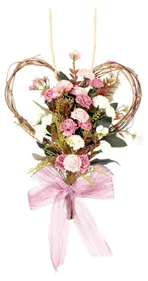 Produktbild von Künstlicher Blumenkranz für die Tür, Frühlingskranz, handgefertigter Kranz, ganzjähriger Blumenkranz für die Haustür, Dekoration mit Blumen-Girlande, Herzkranz in Rosa
