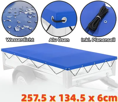 Immagine prodotto di Telone per rimorchio, telone di copertura con corda, 257 cm x 134 cm x 6 cm, 257 cm, 134 cm