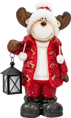 Produktbild von Elch Deko Weihnachten XL 40cm mit LED Laterne  Weihnachtsdeko Figur