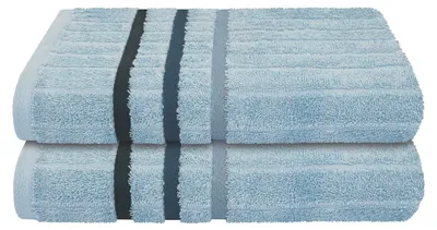 Produktbild von uncover by SCHIESSER Duschtuch Ohio 2er-Set | 100% Baumwolle | Streifen-Design | Weich, saugstark und pflegeleicht | 70x140 cm | Hellblau