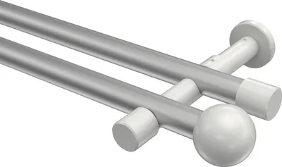 Produktbild von Interdeco Gardinenstange / Vorhangstange Silbergrau / Weiß, Typ Prestige Luino (Kugel) ohne Ringe, 20 mm Ø 2-läufig, 420 cm