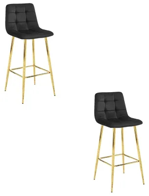 Produktbild von 2er-Set Barhocker Arceto aus schwarzem Samt und Gold