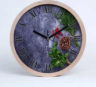 Produktbild von Holzuhr 30fi cm wanduhr - schwarze Spitzen - Kräuter und Gewürze