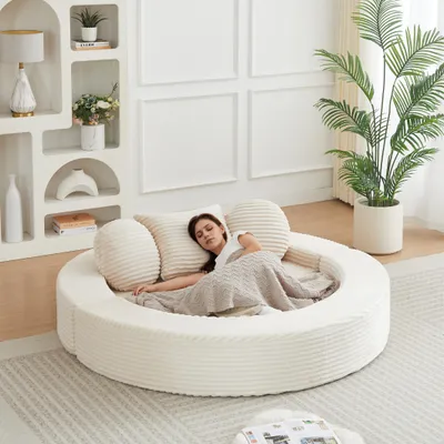 Produktbild von 4-in-1-Schlafsofa, halbrundes Sofa/rundes Tagesbett, 2 runde Kissen, 1 quadratisches Kissen